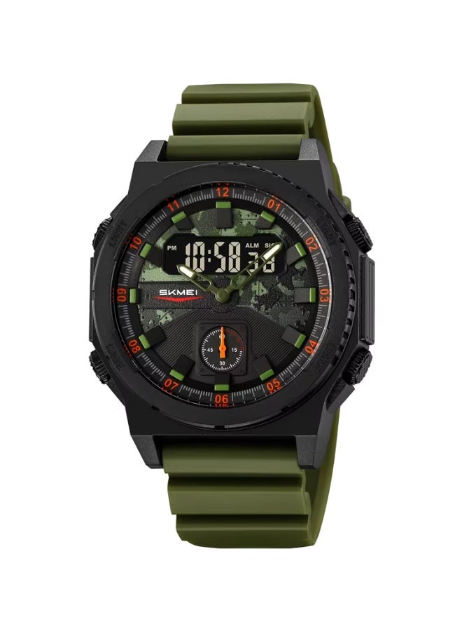 SKMEI 2355 Rugged Men’s Sports Watch – Dual Time, Water Resistant, Stopwatch, Backlight, Army Green - Image 1